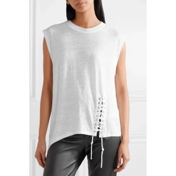 IRO White Karami Asymmetrical Lace Up Slub Linen Tank - Picture 2 of 9